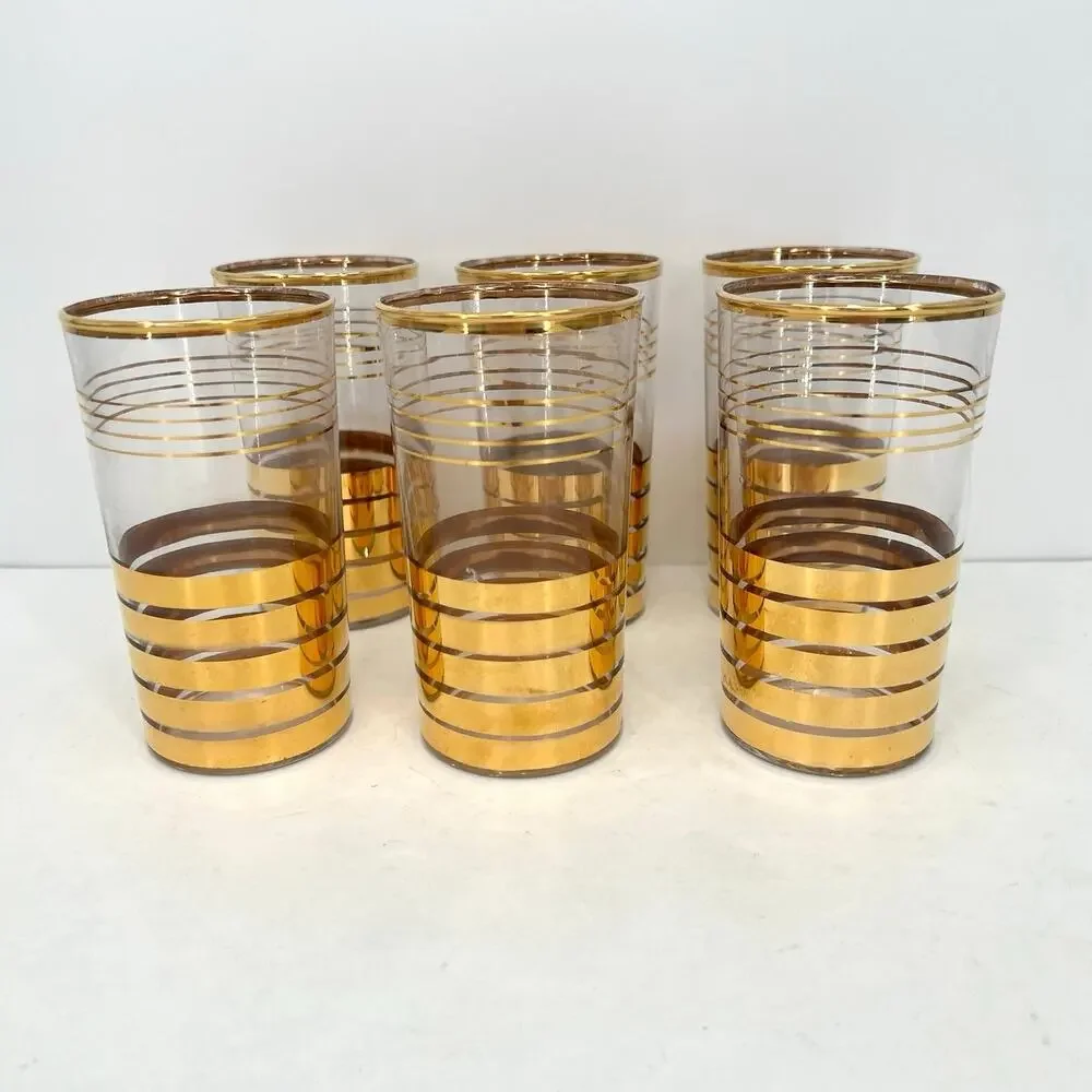 Vintage MacBeth Evans 22k Gold Striped Oriental Tea Tumblers Glasses